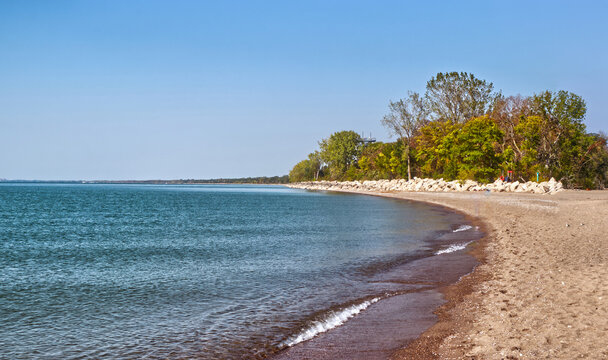 Panoramic view of the lake Erie bending around the land. Point Pelee National Park, ON, Canada