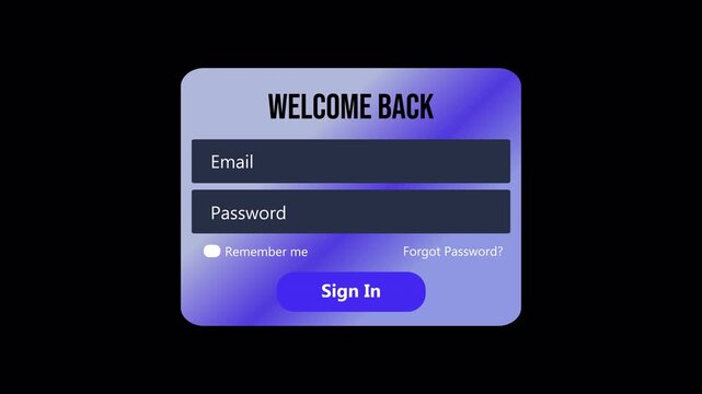 App Icon Click to Modern Sign In Screen UI Animation on Transparent Background, Mouse Cursor Interaction, User Authentication Interface, 4K Alpha Channel
