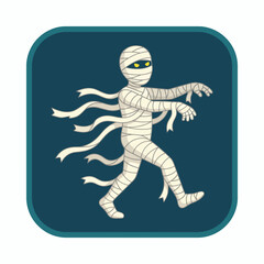 Fototapeta premium Friendly Halloween mummy character icon with yellow eyes and flowing bandages in a flat vector style PNG Isolated on transparent background : characters badge elements for halloween