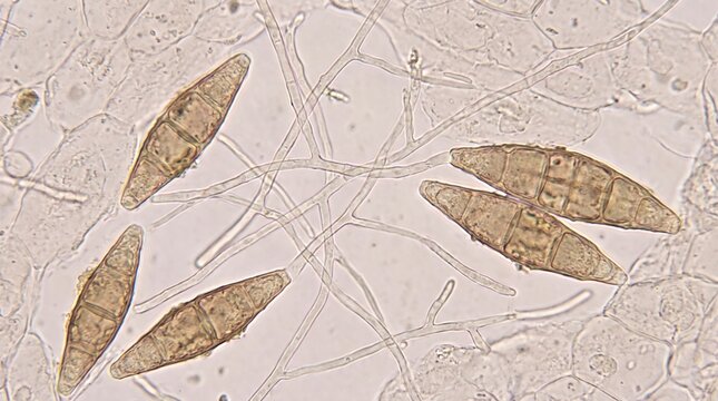 Microscopic View of Microsporum Canis Fungal Macroconidia Spores