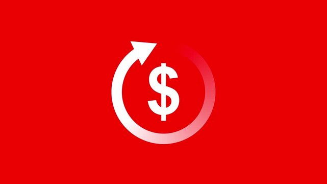 Animated dollar coin icon with rotating circular refresh arrows. Representing financial growth and money icon. dollar refund icon, currency exchange icon animation. dollar and round circle arrow icon.