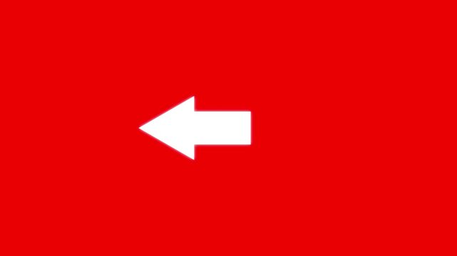 Arrow pointing left on white background. direction symbol indicating back or previous page. Simple red pointer showing opposite direction. 4k motion videos