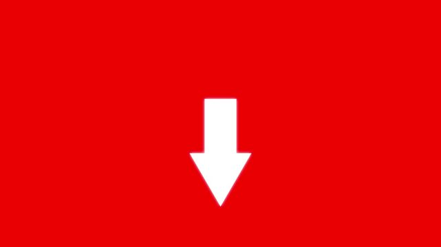 Red arrow pointing down on black background. direction symbol indicating download. Arrow Pointer showing downward direction. 4k