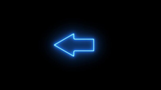 Neon line arrow pointing left on background. direction symbol indicating back or previous page. Simple red pointer showing opposite direction. motion videos icon 4k