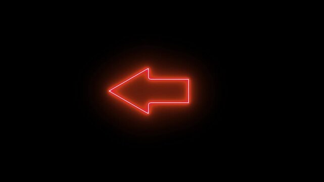 Neon line arrow pointing left on background. direction symbol indicating back or previous page. Simple red pointer showing opposite direction. motion videos icon 4k