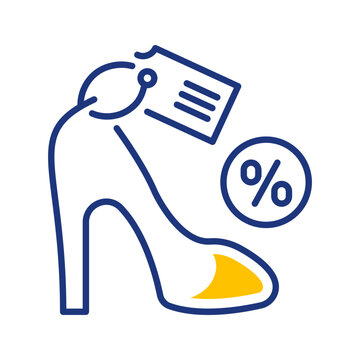 Shoe discount icon. Business and promotions line symbol. Color.