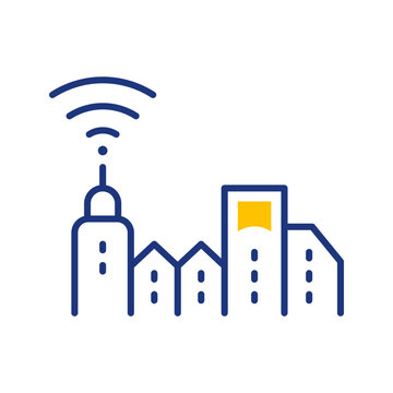 Smart city icon. Technology and smart city line symbol. Color.