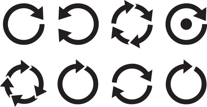 Modern circular arrow icons set with different styles