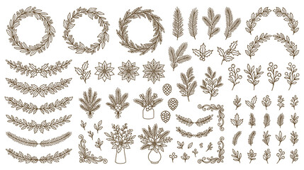 Christmas winter botanical wreaths and floral elements. © Amir