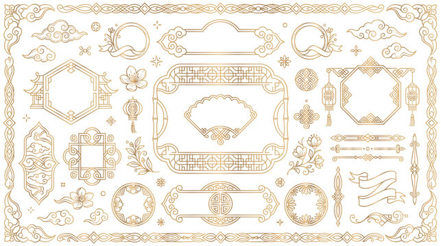 Golden chinese style frame and decorative asian art borders.