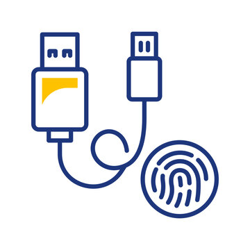 Usb fingerprint icon. Technology and biometric authentication line symbol. Color.