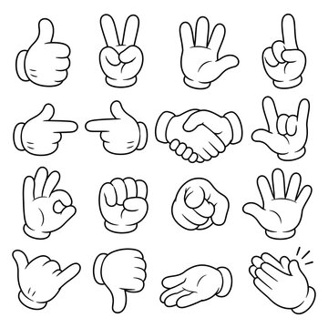 Collection of cartoon hands making various hand gestures flat vector illustration on a white background