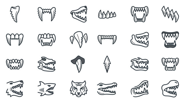 Assorted animal teeth, jaws, and bone fragment icons.