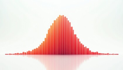 Fototapeta na wymiar 3D render of a bell curve illustrating normal distribution. Red gradient bars show statistical data variance. Useful for science, math, and analytics presentations.