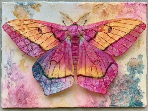 Colourful encaustic rosy maple moth