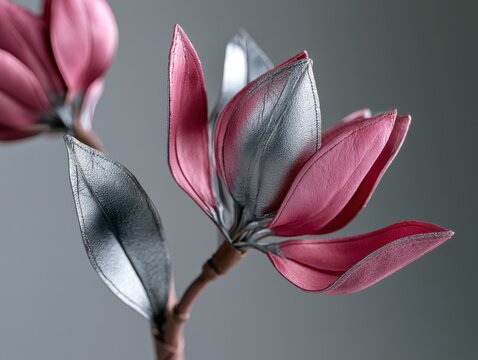 Silver floral design in leather texture