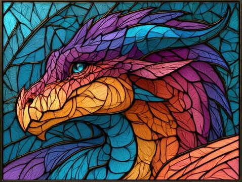 Stained glass wyvern close-up