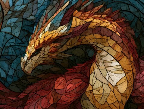 Stained glass wyvern portrait