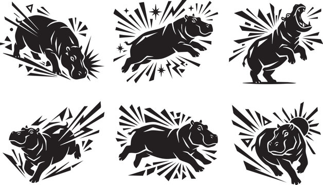 A set of behemoths. Hand drawn vector illustration	