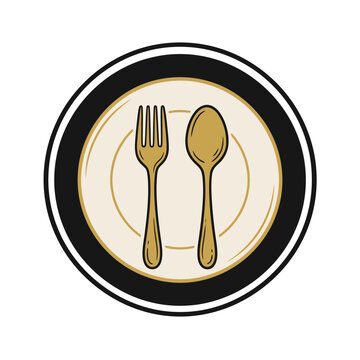 Circular restaurant logo with plate cutlery.