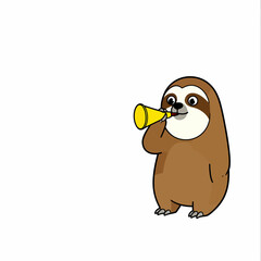 Obraz premium Cute Cartoon Sloth with Megaphone.