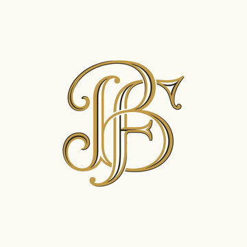 Elegant interlocking golden monogram with letters B and F.