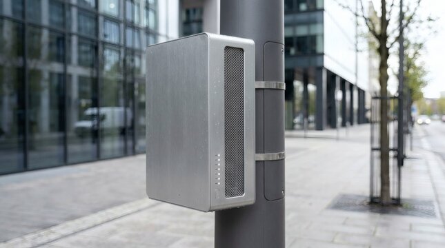 Outdoor IoT gateway and edge server installed on urban utility pole for smart city infrastructure