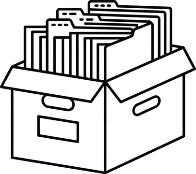 Open cardboard box filled with file folders outline