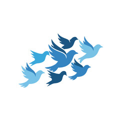 Obraz premium A dynamic array of blue birds in flight, symbolizing freedom and unity, illustrating the essence of nature's beauty. This design reflects movement and connectivity.
