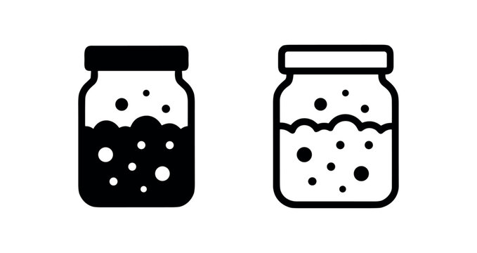 Black and white icons of a jar with bubbling liquid