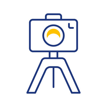 Camera tripod icon. Media and photography line symbol. Color.