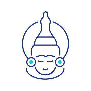 Buddha statue icon. Religion and buddhist statue line symbol. Color.