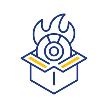 Burn disk icon. Technology and optical media line symbol. Color.