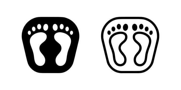 Feet on weighing scale icon, weight measurement, body mass index symbol for health and fitness apps.