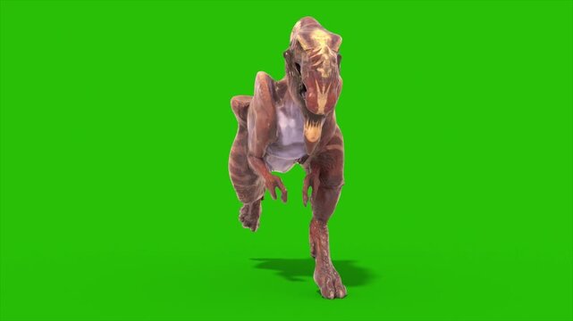 Green Screen Dinosaur Dilophoraptor Runcycle Loop Front 3D Rendering Jurassic Animations CGI 4K
