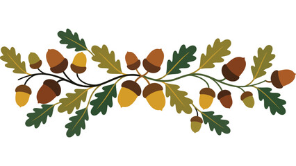 Autumn acorn and oak leaf border. Fall season decorative divider with forest foliage. © @ahmedmaynul