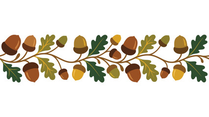 Autumn acorn border with oak leaves. Fall season decorative divider for seasonal design. © @ahmedmaynul