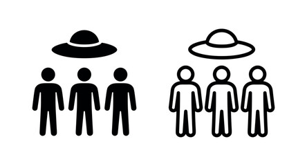 UFO and alien abduction icons, solid and outline, on white background © liubomir118809
