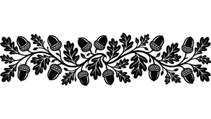 Autumn oak leaves and acorn border. Seasonal fall foliage decorative vector element. © @ahmedmaynul