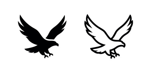 Fototapeta premium Eagle hawk silhouette and outline icons set
