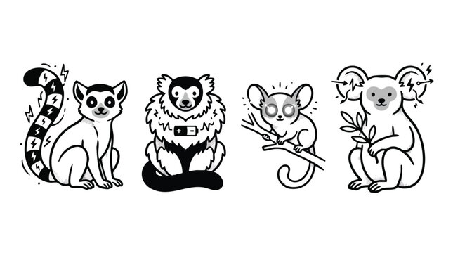 Electric Lemur and Koala Animal Character Vector Set