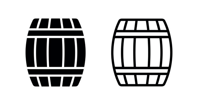 Wooden barrel icons silhouette and outline style