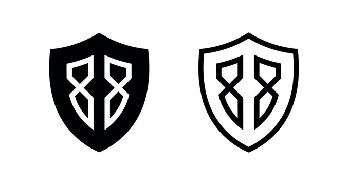 Shield 88 icon. Security and protection logo with number eighty-eight symbol.