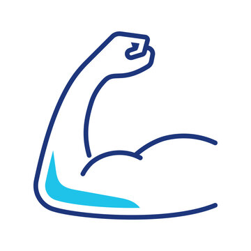 Arm muscle icon. Sports and strength training line symbol. Color.