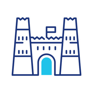Fortress gate icon. Travel and historic building line symbol. Color.