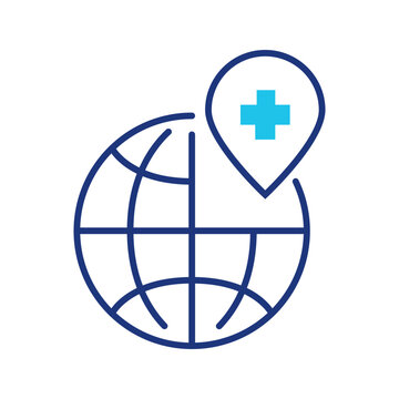Global health icon. Healthcare and telemedicine line symbol. Color.