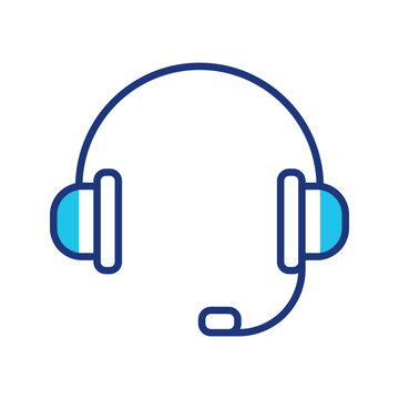 Headset microphone icon. Business and call center line symbol. Color.