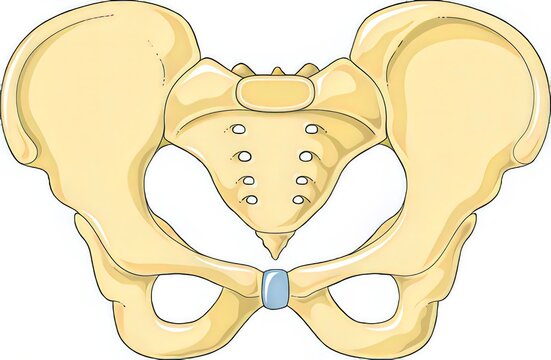 Anatomical illustration of the human pelvis. Medical diagram showing pelvic bones and structure, educational healthcare illustration for anatomy st...