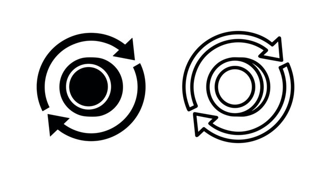 Refresh, recycle, or reload icon set with circular arrows. Update and repeat symbol in solid and outline styles.