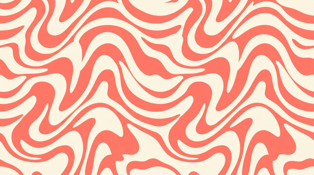 Abstract Seamless Retro Groovy Wavy Pattern Background Coral Cream